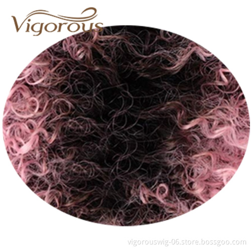 Vigorous Best Selling Wholesale Cheap Price Short Kinky Curly Fluffy Ombre Pink With Bangs For Black Women Synthetic Hair Wigs